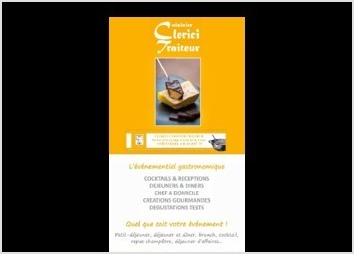 Le traiteur Clerici avait besoin d'un flyer pour présenter ses produits et ses services.

En format carré avec une dominante de blanc et d'orange.

Mon travail à porté sur : 
Une création format recto verso : 
Taille : 150 x 150 mm

Diverses propositions, assemblages, mises en pages. Retouches photos. Mises à jour de texte
