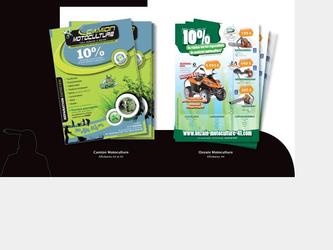 Affichettes A4 et tracts A5 pour les domaines de la motoculture - Ventes de produits et prestations de services à domicile.