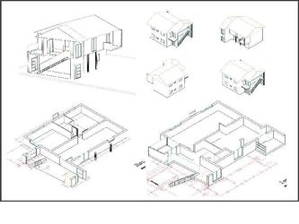 Pour réhabilitation de maison et ajout d'un escalier extérieur. Perspectives et coupes réalisées sur AUTOCAD.