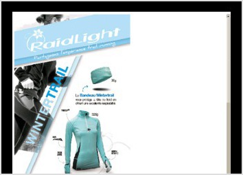 Publicit 1/3 de page pour Raidlight sur le catalogue hiver "Aux Vieux Campeur"