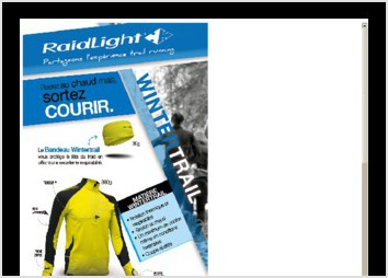 Publicit 1/3 de page pour Raidlight sur le catalogue hiver "Aux Vieux Campeur"