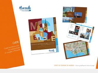 Réalisation de la charte graphique, des illustrations et de la mise en page d'un guide touristique pour les professionnels en congrès à Marseille.