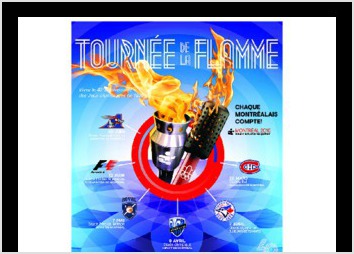 Maquette pour la promotion de la tourne de la flamme ; Jumelage du flambeau des jeux Olympiques de Montral  76  celle des jeux du Qubec 2016.