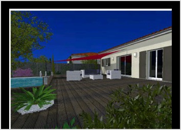 Perspective de jardin Villa plain pied 90 m avec ensemble des teintes du bti selon prescription du client