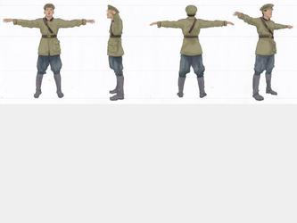 Symmetrical, turn-around soldat russe