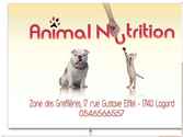 Conception d'une carte de visite recto/verso pour Animal Nutrition La Rochelle - vente d'accessoires et alimentations pour animaux.