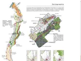 Réalisation de cartographie à partir de plan et photoaérienne. Apport de couleurs, indications, légendes, texture.