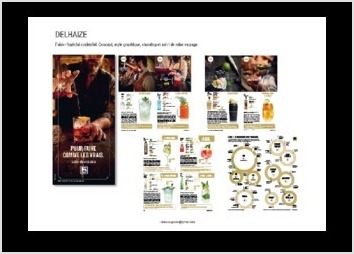D&eacute;pliants sugg&eacute;rant diff&eacute;rents cocktails &agrave; r&eacute;aliser avec une s&eacute;lection d'alcool et sans alcool. Cr&eacute;ation, shooting et mise en page.