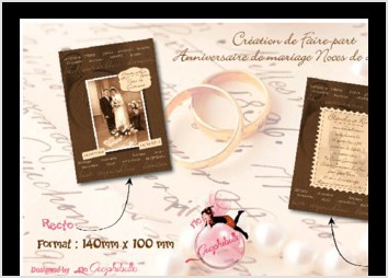 Création et impression de faire-part anniversaire de mariage - 140x100 mm - quadri recto verso