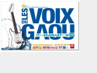 Communication du Festival "Les Voix Du Gaou".
Concept, image, mise en page, gestion de l'ensemble de la communication de l'évènement avec déclinaison sur de multiples supports : affichage urbain 40x60, 80x120, 4x3, sur lieux de vente (fnac, Virgin...), flyer, annonces presse, bannières, merchandising, signalétique...