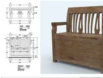 Rendu produit d'un prototype de banc-coffre, dessiné à partir des plans 2D.