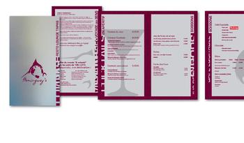 carte du restaurant "Hemingway s"10 pages texte format numrique fournichoix couleurs et matires, mise en page, illustrations.cartes avec couverture alu, intrieur pages insrable PVC