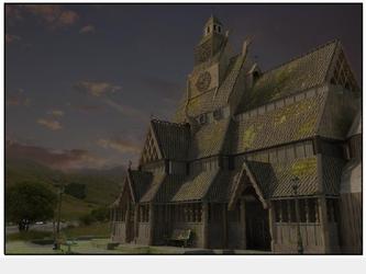 Architecture à partir de plans autocad d'une église en Norvège. Incrustation de la 3D dans une image