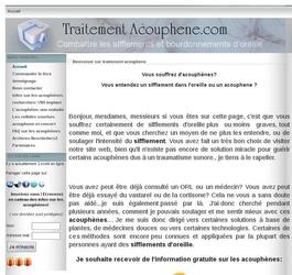 Réalisation du site web traitement acouphene.com, site d'information sur les acouphènes. Gestion du template, contenu, sécurité et mailing.