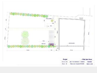 Plan "JARDIN D HIVER" - Implantation :. Relev de mesures sur le plan cadastral. /. Implantation  l chelle du futur projet. /. Annotations et mesures. /. Mise en couleur. /