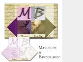 Logo pour un ensemble Manucure & Barber shop :

. Nomination et délimitation des deux espaces
. Couleurs identiques à celles des différents espaces
. Flèches d'indication de direction, comprenant une liste des produits et services proposés.


