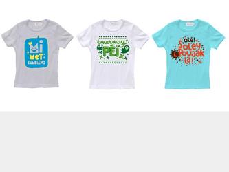 3 illustrations de messages croles sur t-shirt enfants pour la marque Tawee (le de la Runion)