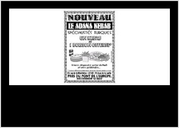Ceci est flyer réalisé en N/B (faible cout de production) pour le "Adana Kebab restaurant". Réalisé sous inkscape.