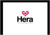 logo de site de rencontre. Le nom "HERA" fait référence à la déesse grecque du mariage. Le symbole juste en haut représente un coeur inversé.