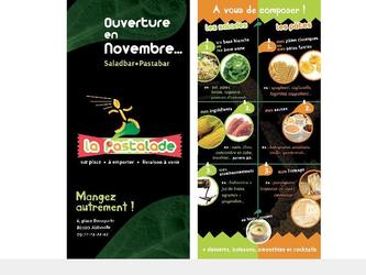 flyer's recto verso pour l'enseigne du restaurant "la Pastalade", flyer's publicitaire de lancement avant ouverture du magasin