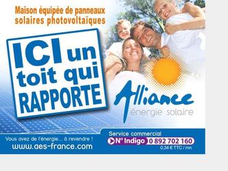 Charte graphique pour Alliance nergie solaire (logo, cartes commerciales, entte, catalogues produits, powepoint commerciaux, publicits diverses...) ici, panneau de chantier