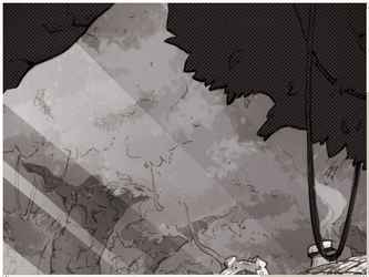 Illustration réalisée pour le concours du manga « Dofus », l'intitulé stipulait qu'elle devait être en noir et blanc, j'ai donc encré et tramé ma création, en gardant un point de vue où on découvre une habitation perdue dans la forêt.